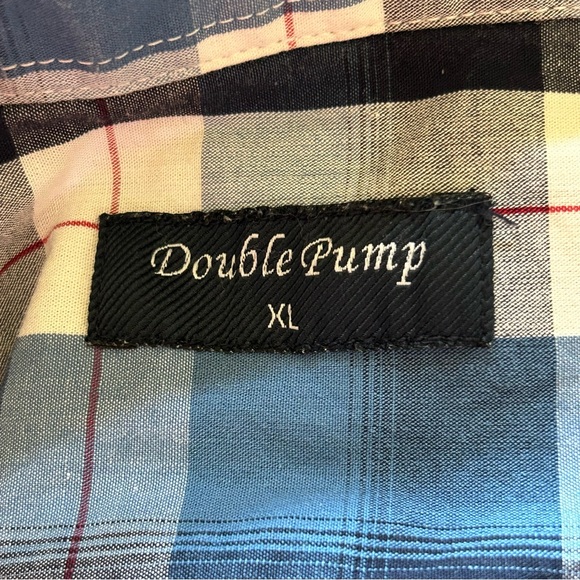 Double Pump Mens Western Pearl Snap Shirt Blue Plaid Cowboy Cotton Size XL - Picture 5 of 10